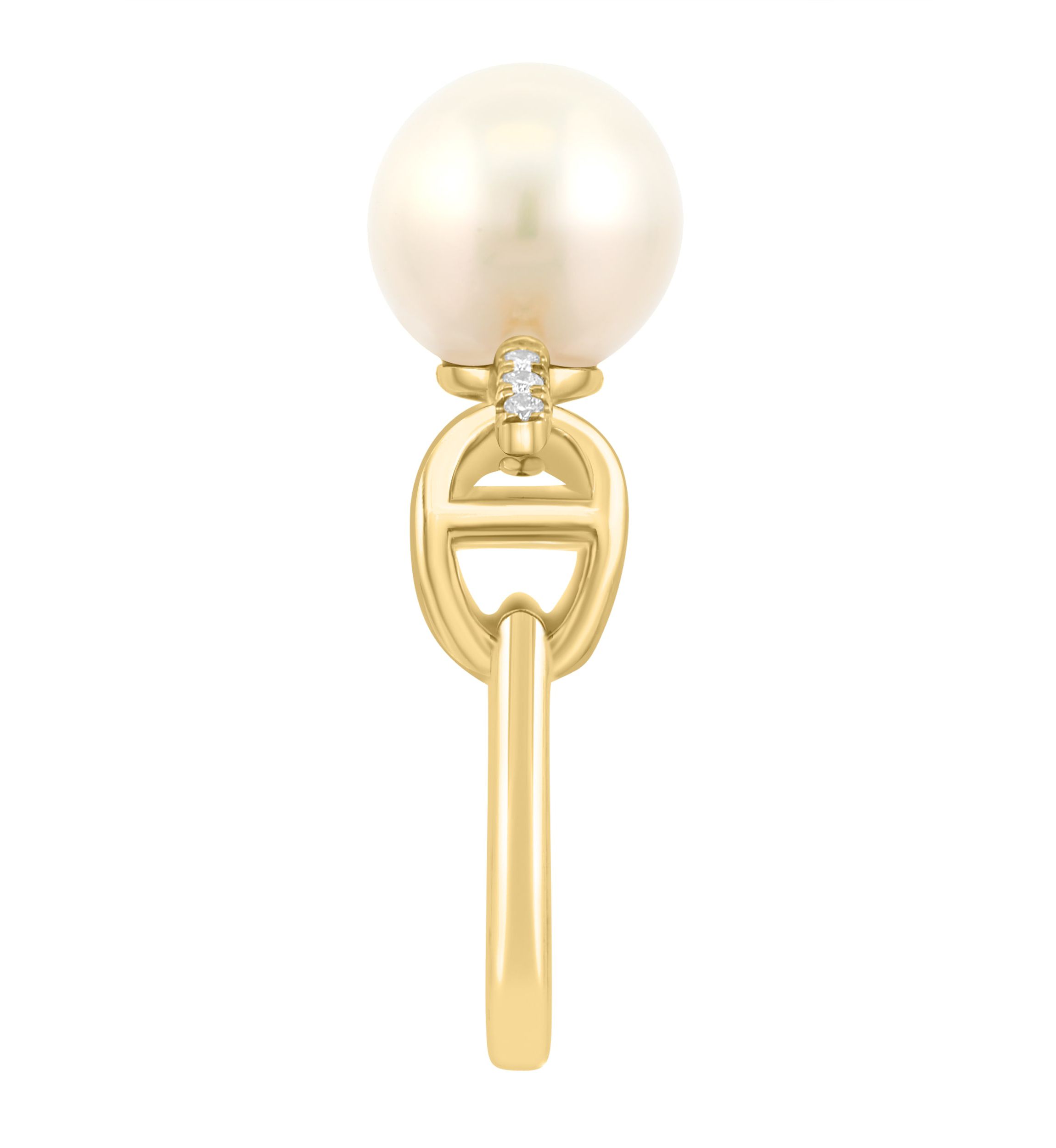 Diamond and Freshwater Pearl Ring in 14K Yellow Gold