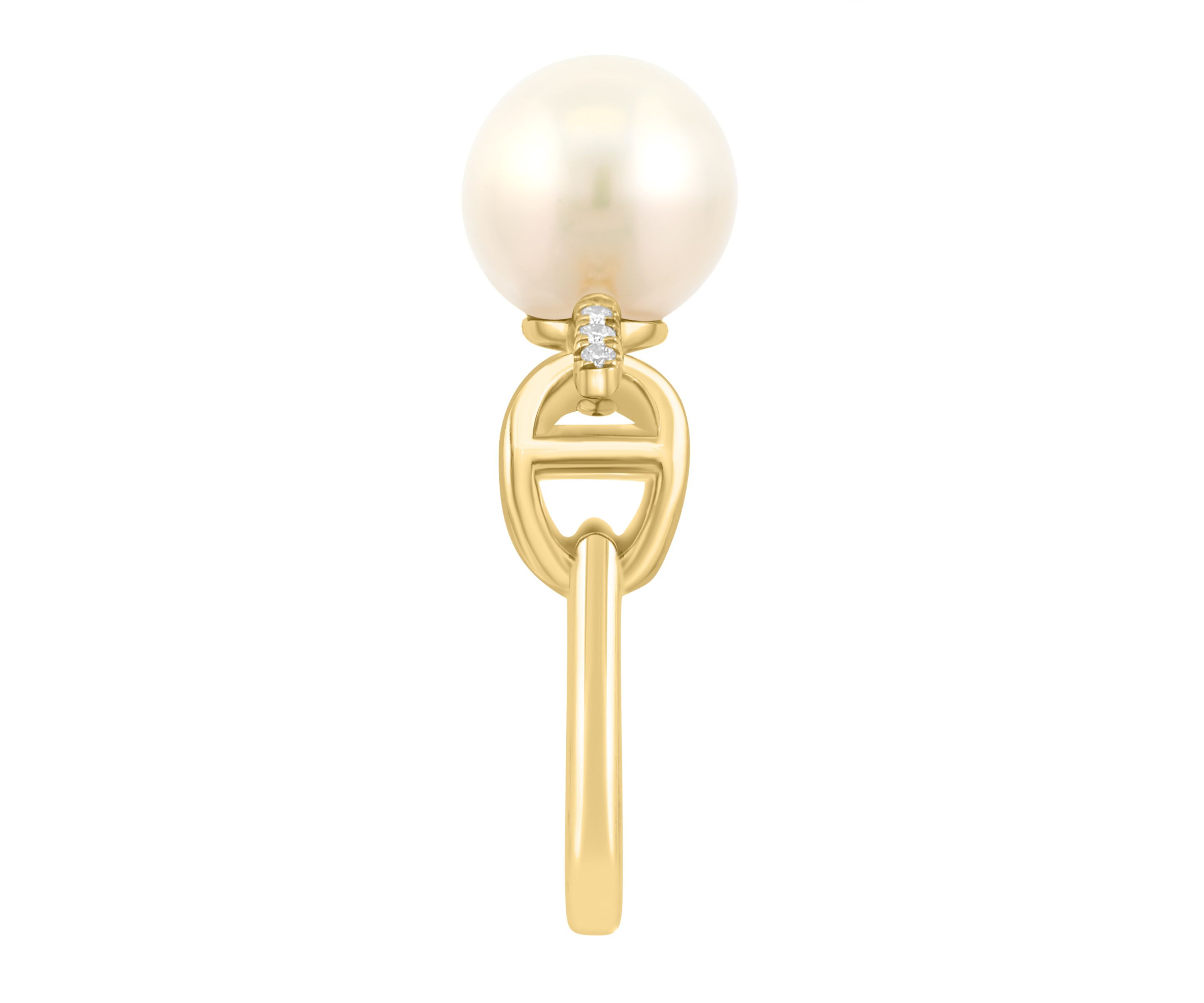 Diamond and Freshwater Pearl Ring in 14K Yellow Gold
