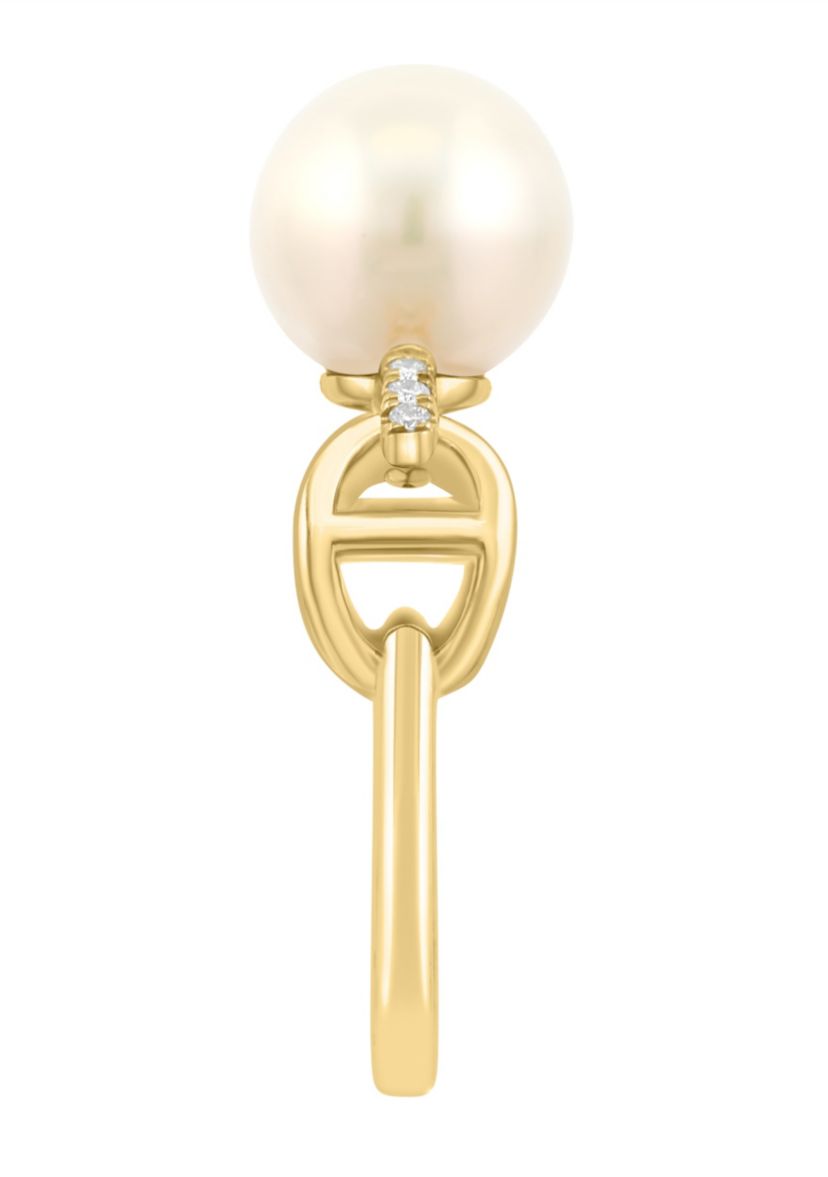 Diamond and Freshwater Pearl Ring in 14K Yellow Gold
