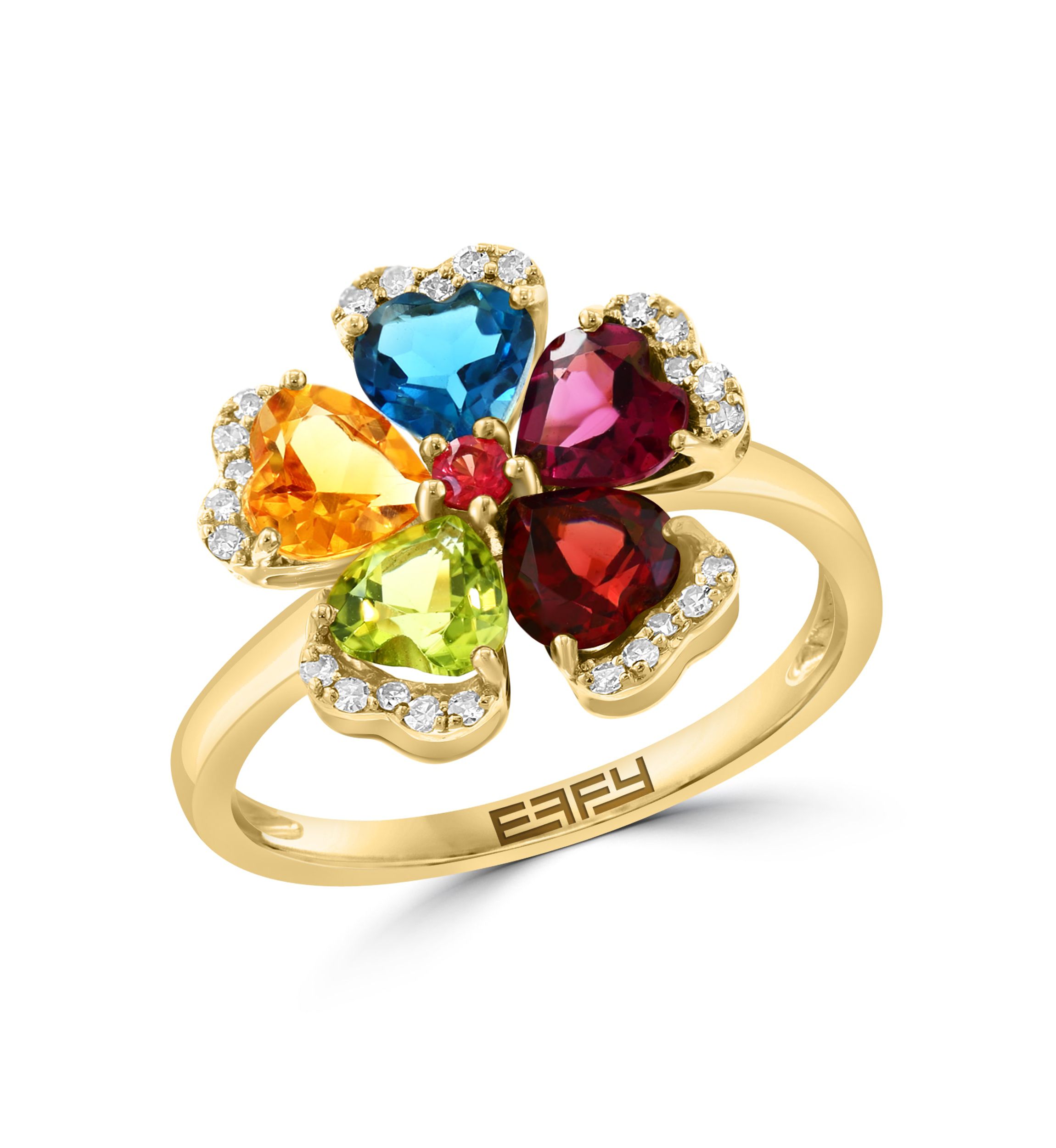 Diamond and Multicolor Gemstone Ring in 14K Yellow Gold