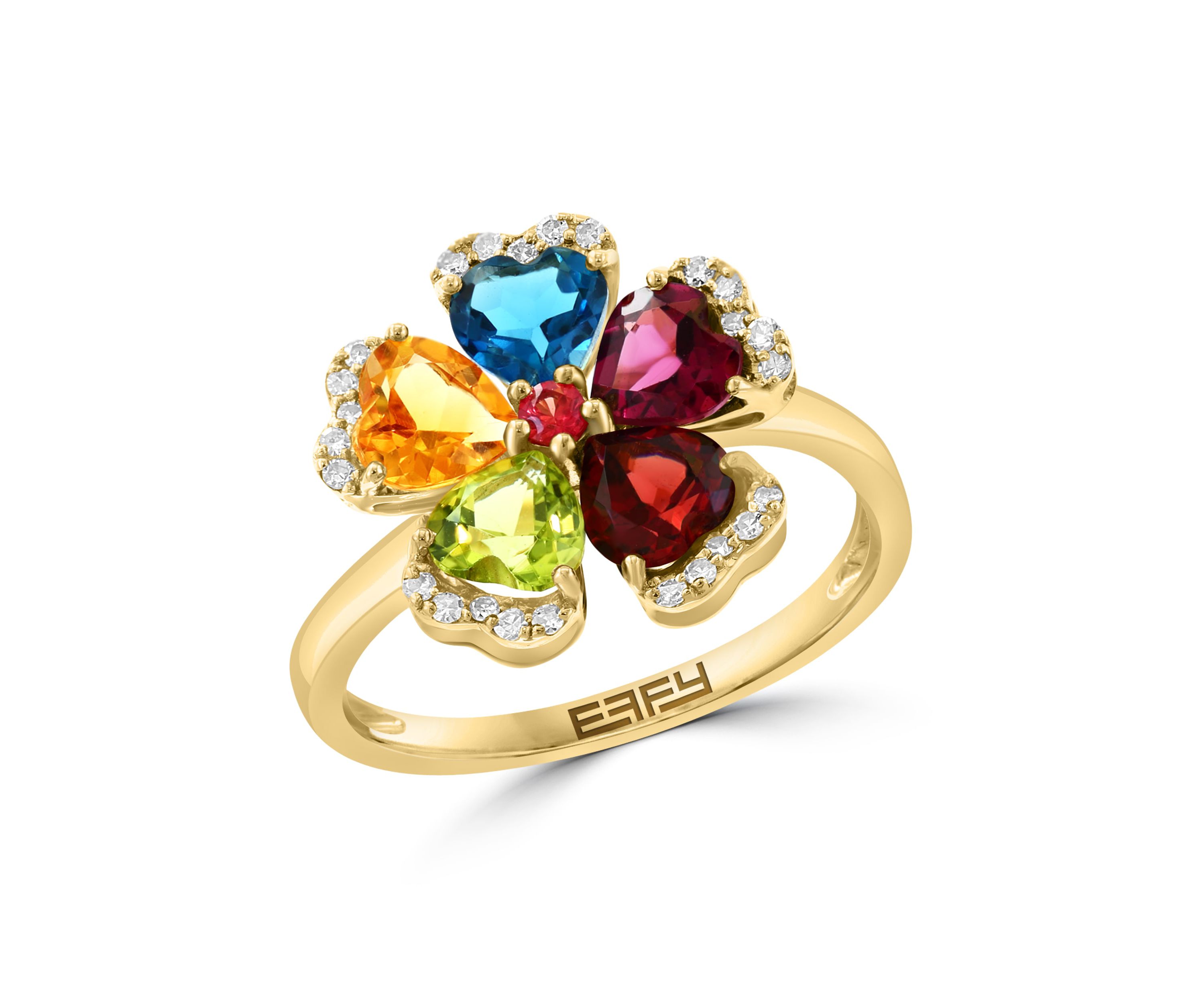 Diamond and Multicolor Gemstone Ring in 14K Yellow Gold