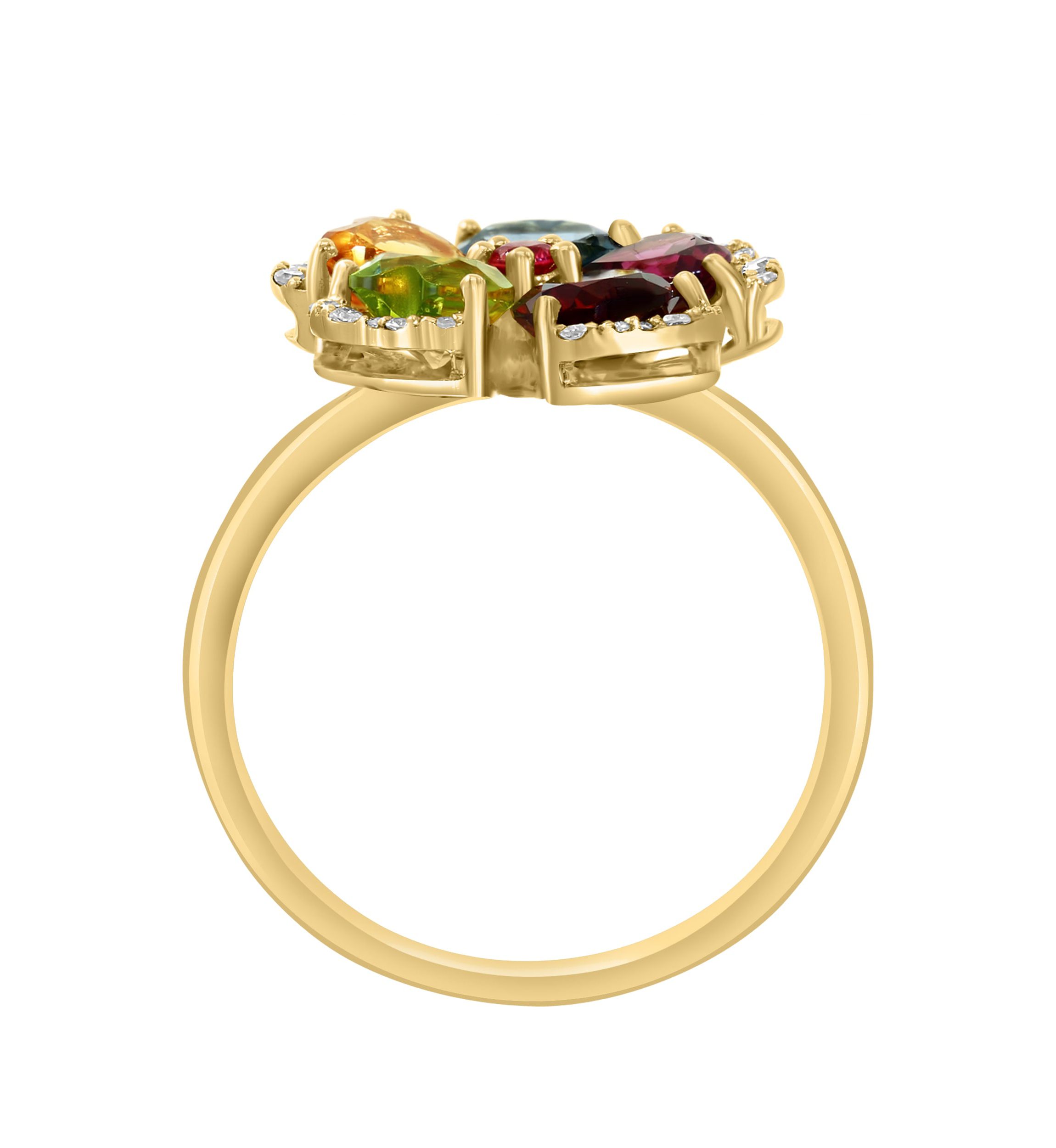 Diamond and Multicolor Gemstone Ring in 14K Yellow Gold