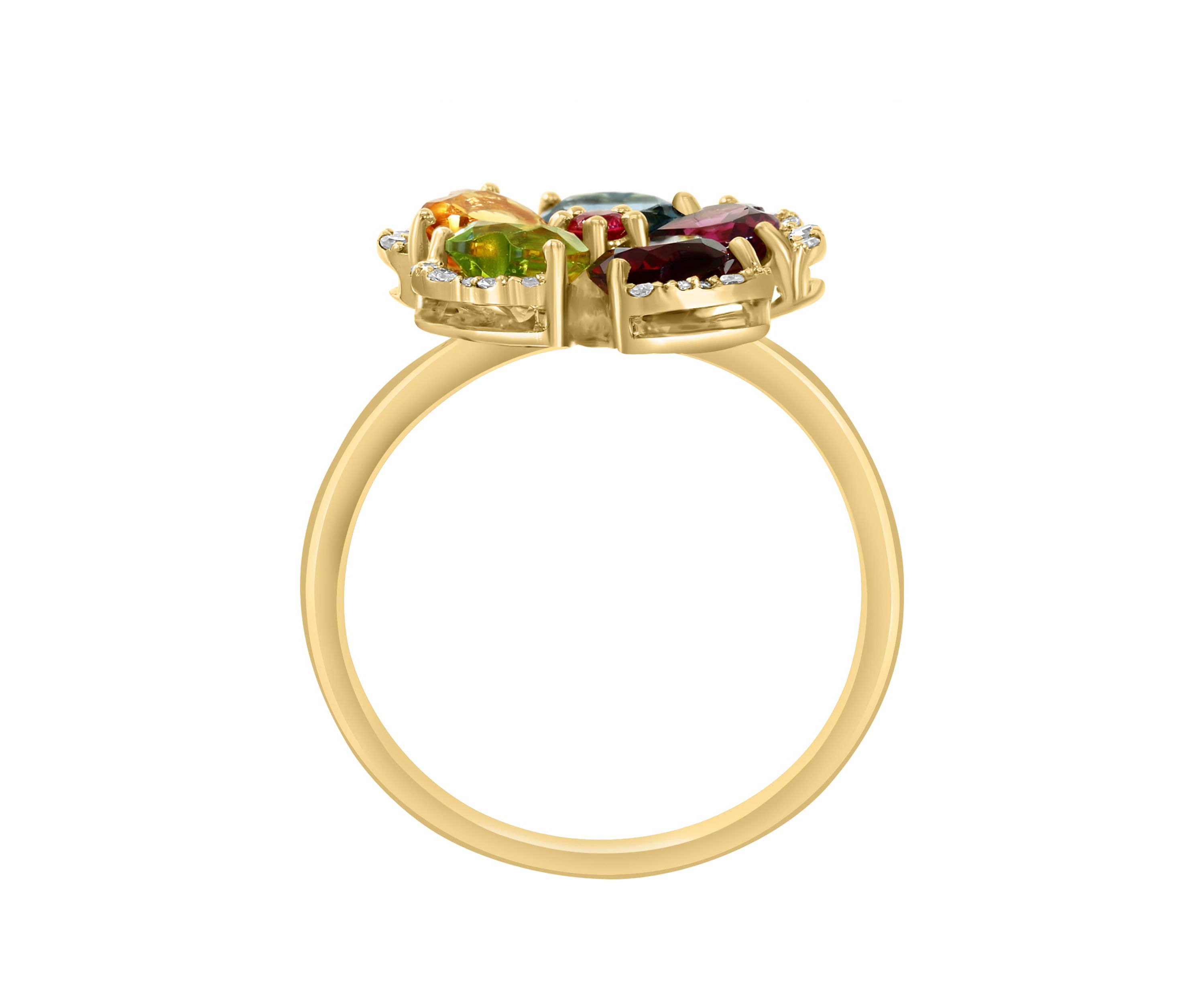 Diamond and Multicolor Gemstone Ring in 14K Yellow Gold