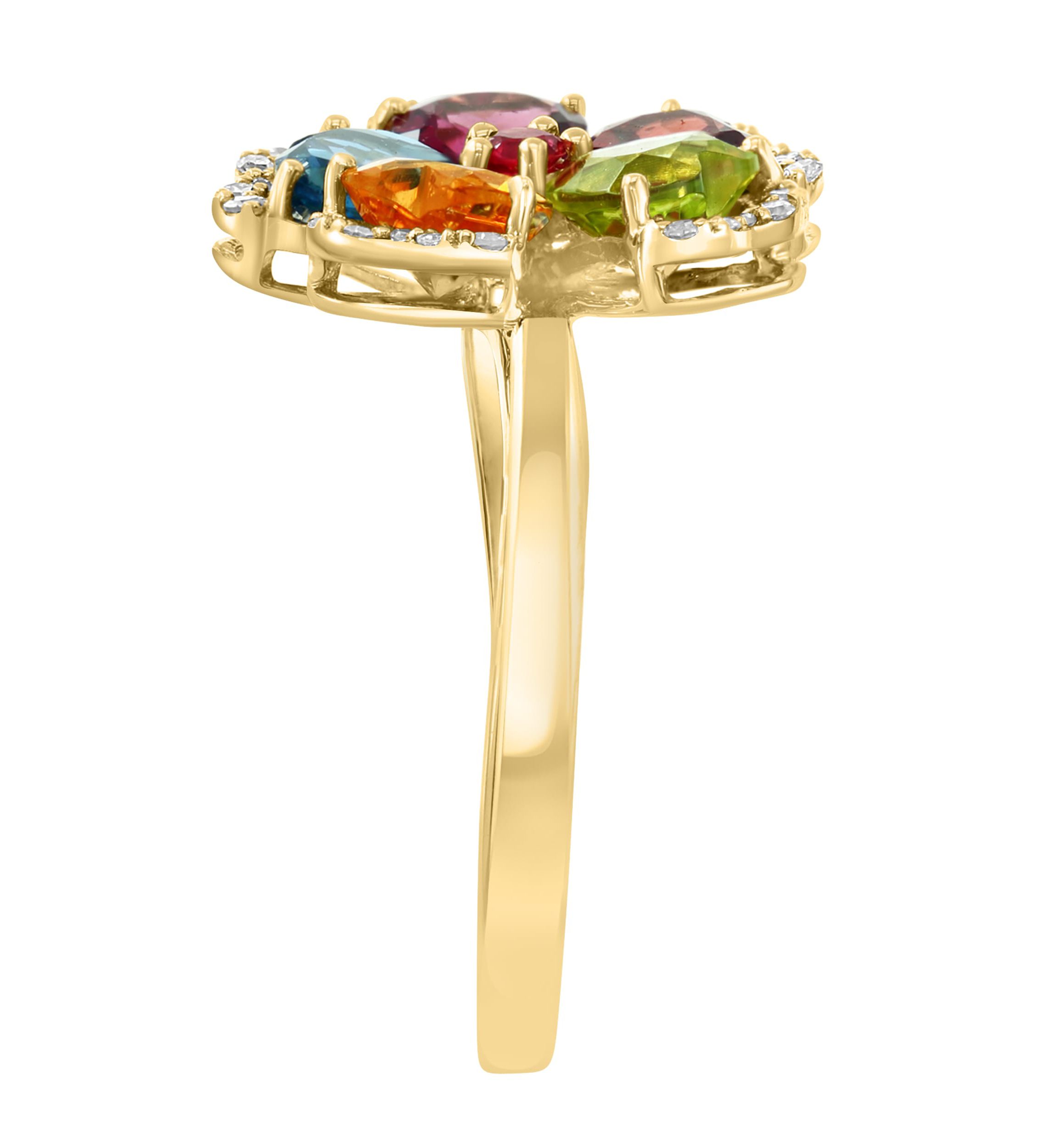 Diamond and Multicolor Gemstone Ring in 14K Yellow Gold