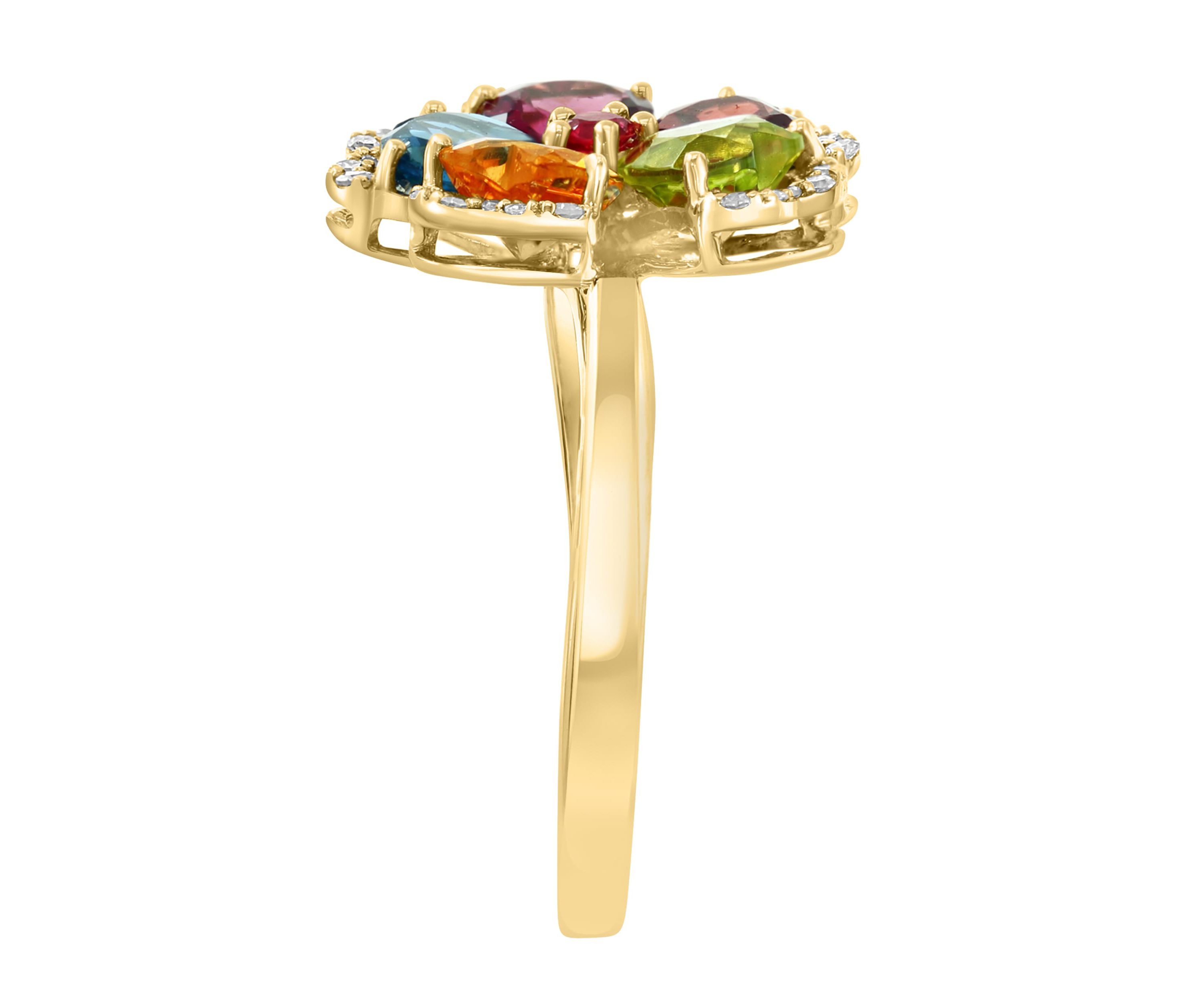 Diamond and Multicolor Gemstone Ring in 14K Yellow Gold