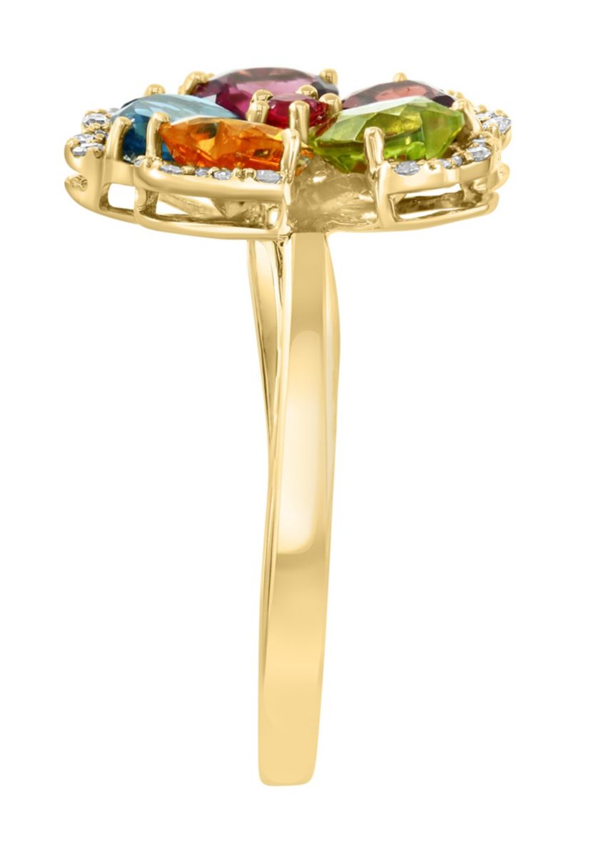 Diamond and Multicolor Gemstone Ring in 14K Yellow Gold