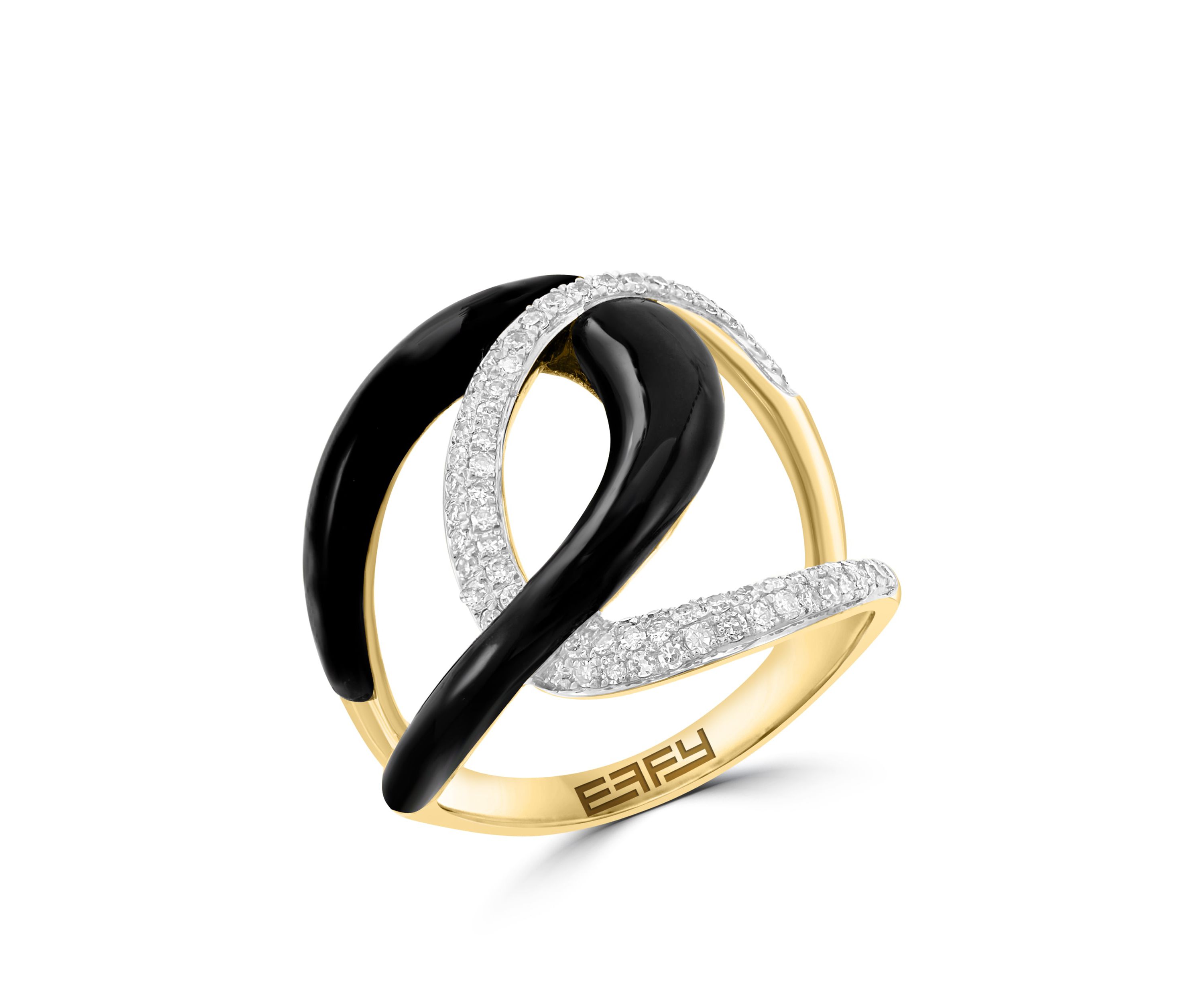 Diamond and Onyx Ring in 14K Yellow Gold