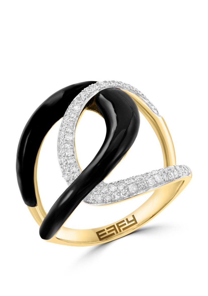 Diamond and Onyx Ring in 14K Yellow Gold