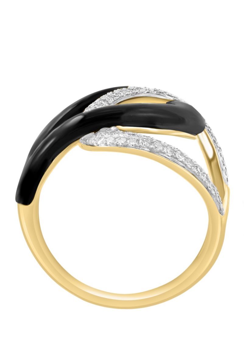 Diamond and Onyx Ring in 14K Yellow Gold