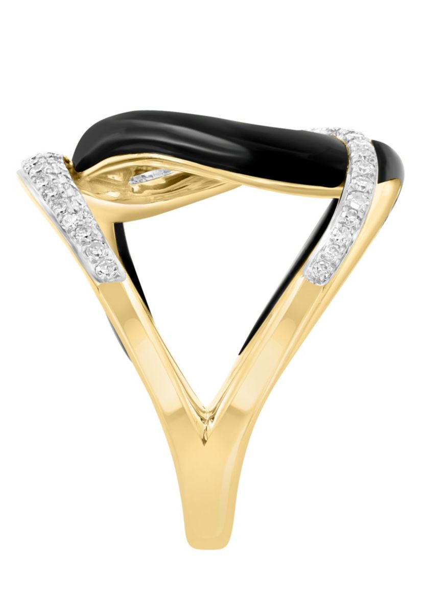 Diamond and Onyx Ring in 14K Yellow Gold