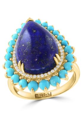 Effy Diamond, Lapis and Turquoise Ring in 14K Yellow Gold, 7 -  0617892876950