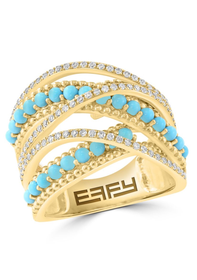 Diamond and Turquoise Ring in 14K Yellow Gold