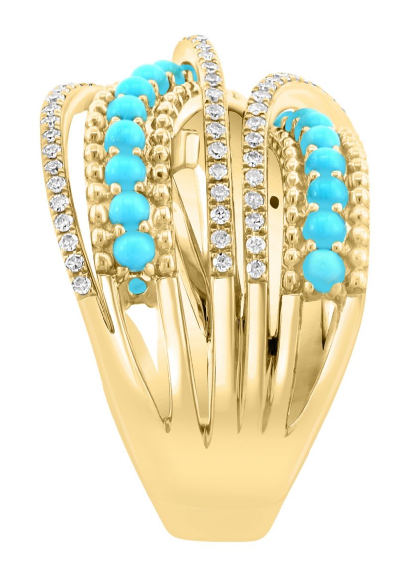Diamond and Turquoise Ring in 14K Yellow Gold