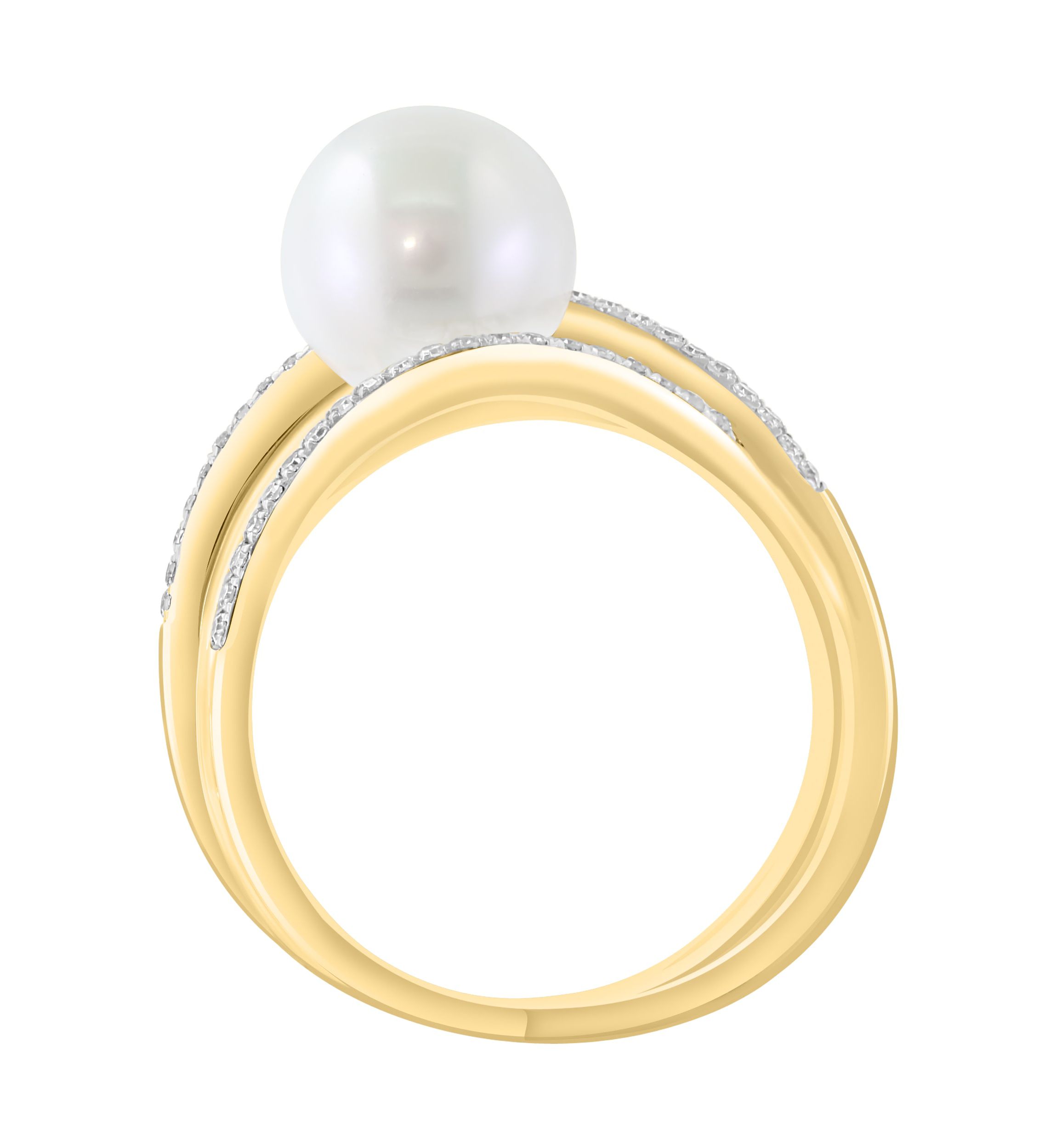 Diamond and Freshwater Pearl Ring in 14K Yellow Gold