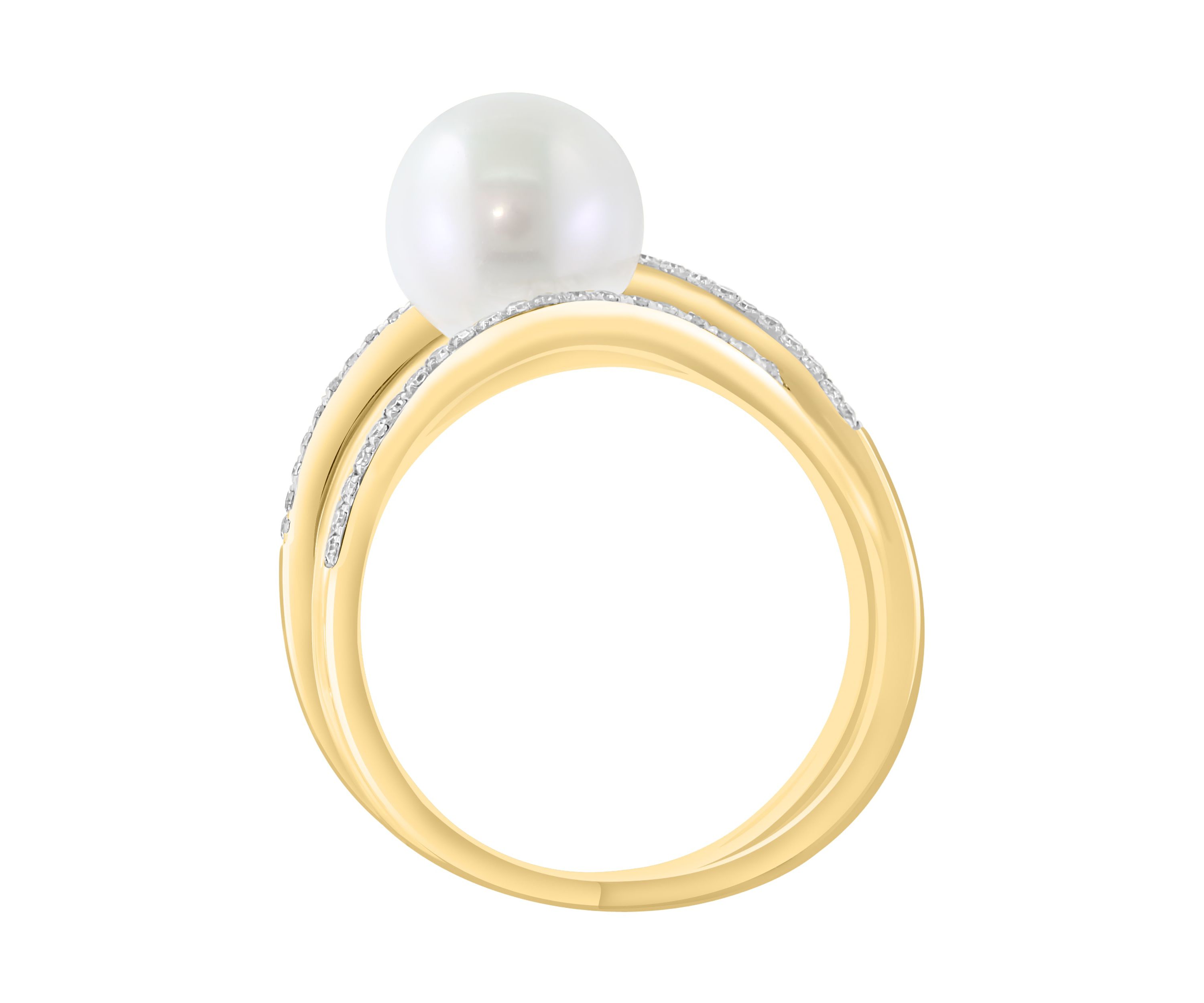 Diamond and Freshwater Pearl Ring in 14K Yellow Gold