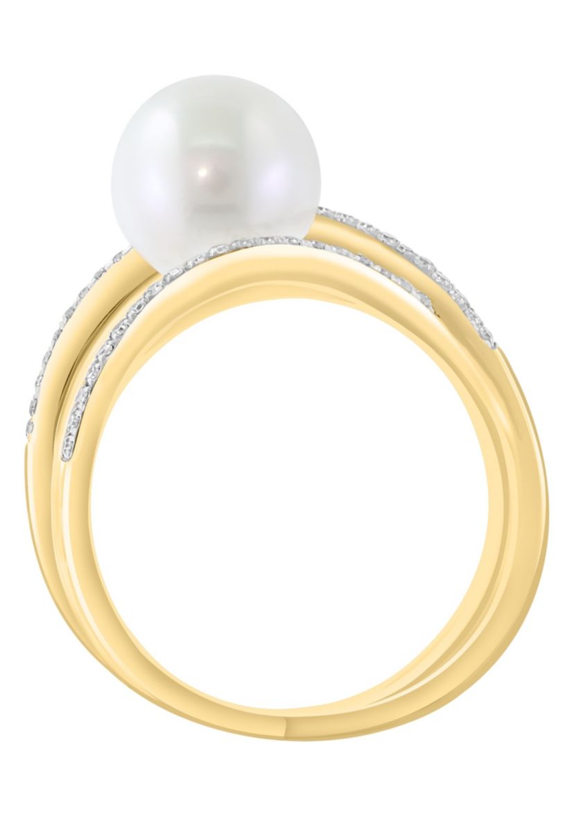 Diamond and Freshwater Pearl Ring in 14K Yellow Gold