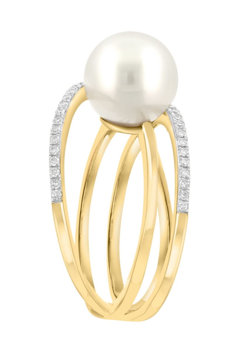 Diamond and Freshwater Pearl Ring in 14K Yellow Gold