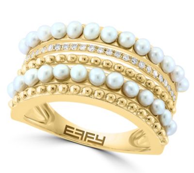 Effy Diamond and Freshwater Pearl Ring in 14K Yellow Gold -  5400489HRY0Z867UV