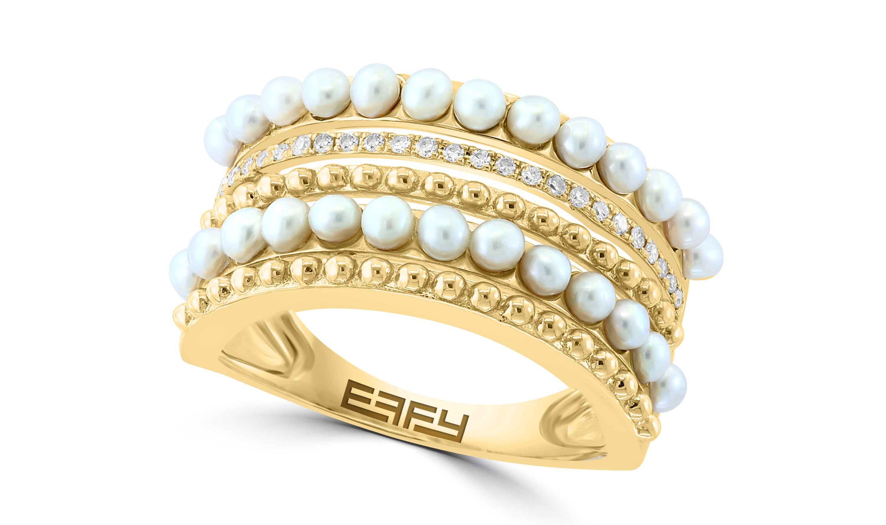 Diamond and Freshwater Pearl Ring in 14K Yellow Gold