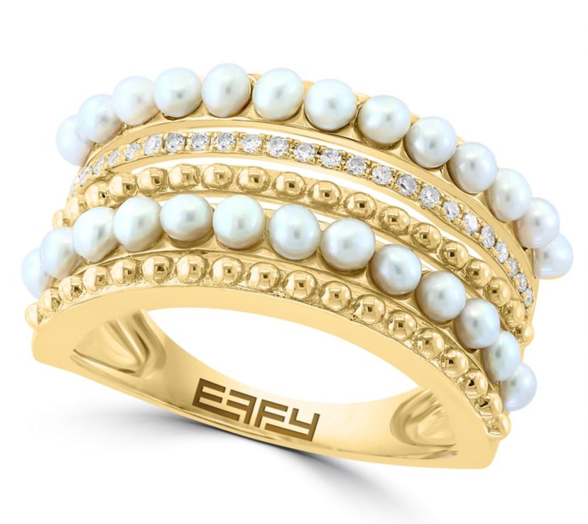 Diamond and Freshwater Pearl Ring in 14K Yellow Gold