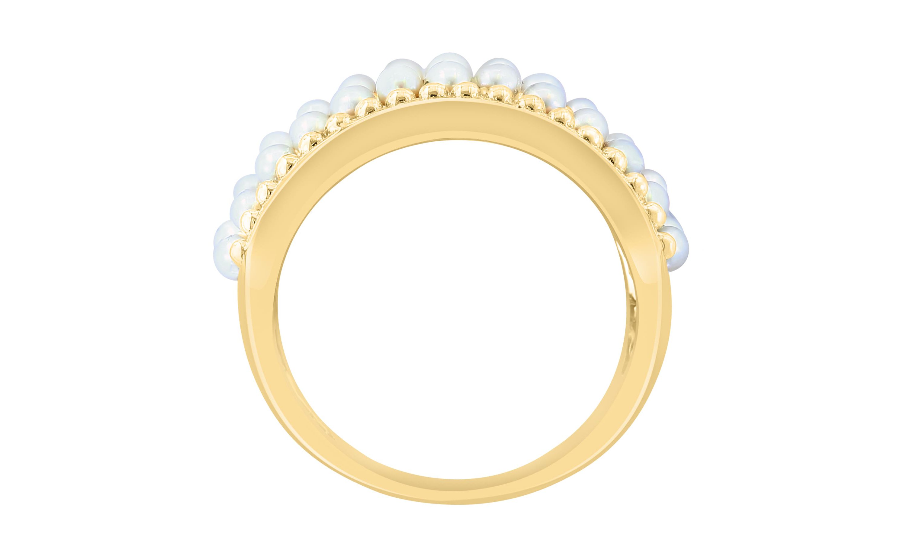 Diamond and Freshwater Pearl Ring in 14K Yellow Gold