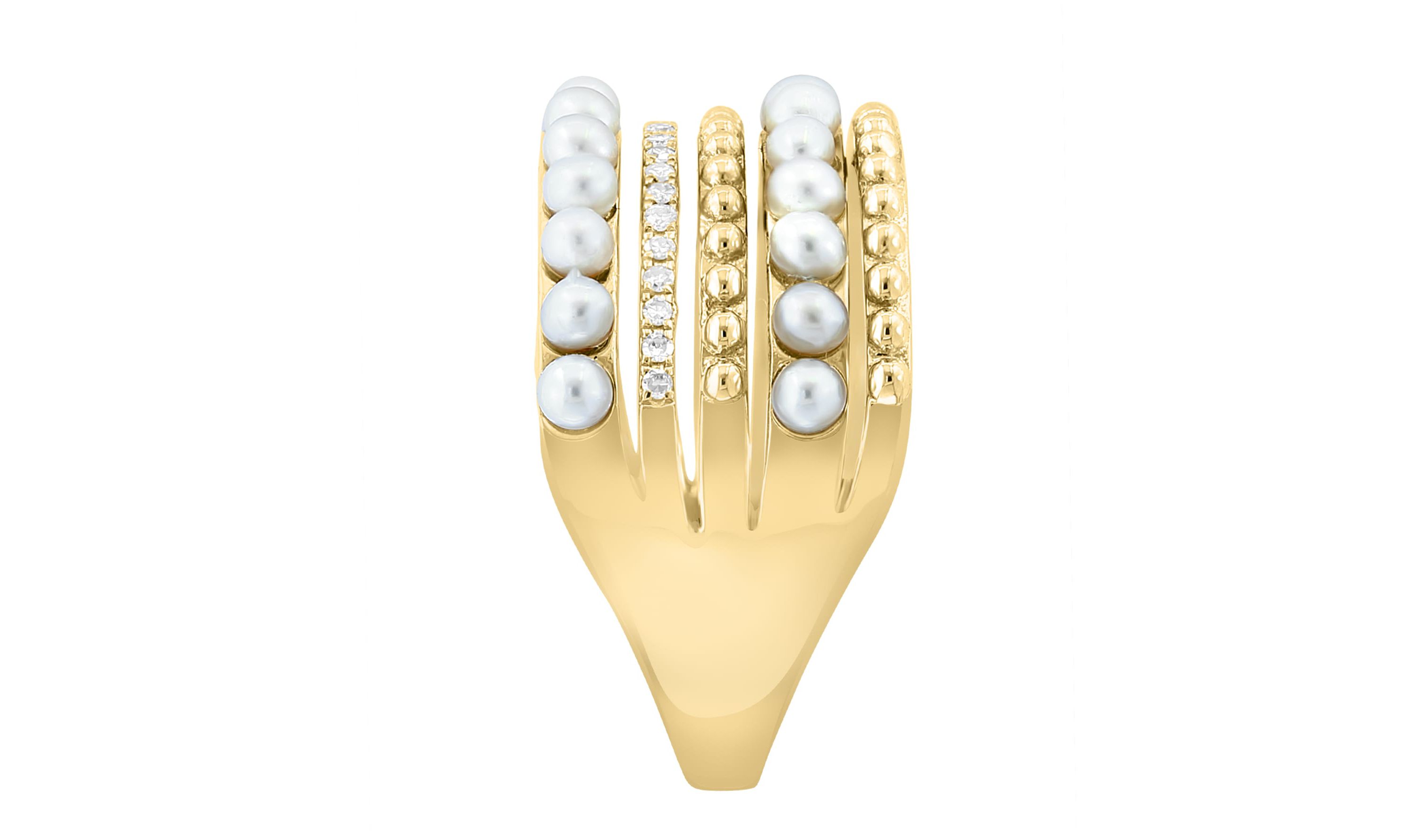 Diamond and Freshwater Pearl Ring in 14K Yellow Gold