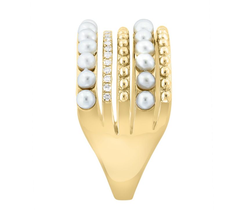 Diamond and Freshwater Pearl Ring in 14K Yellow Gold
