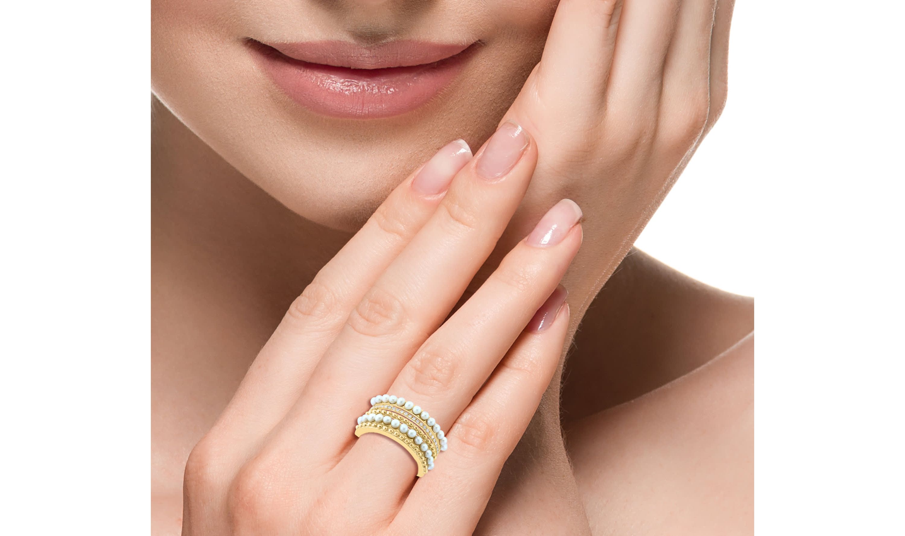 Diamond and Freshwater Pearl Ring in 14K Yellow Gold