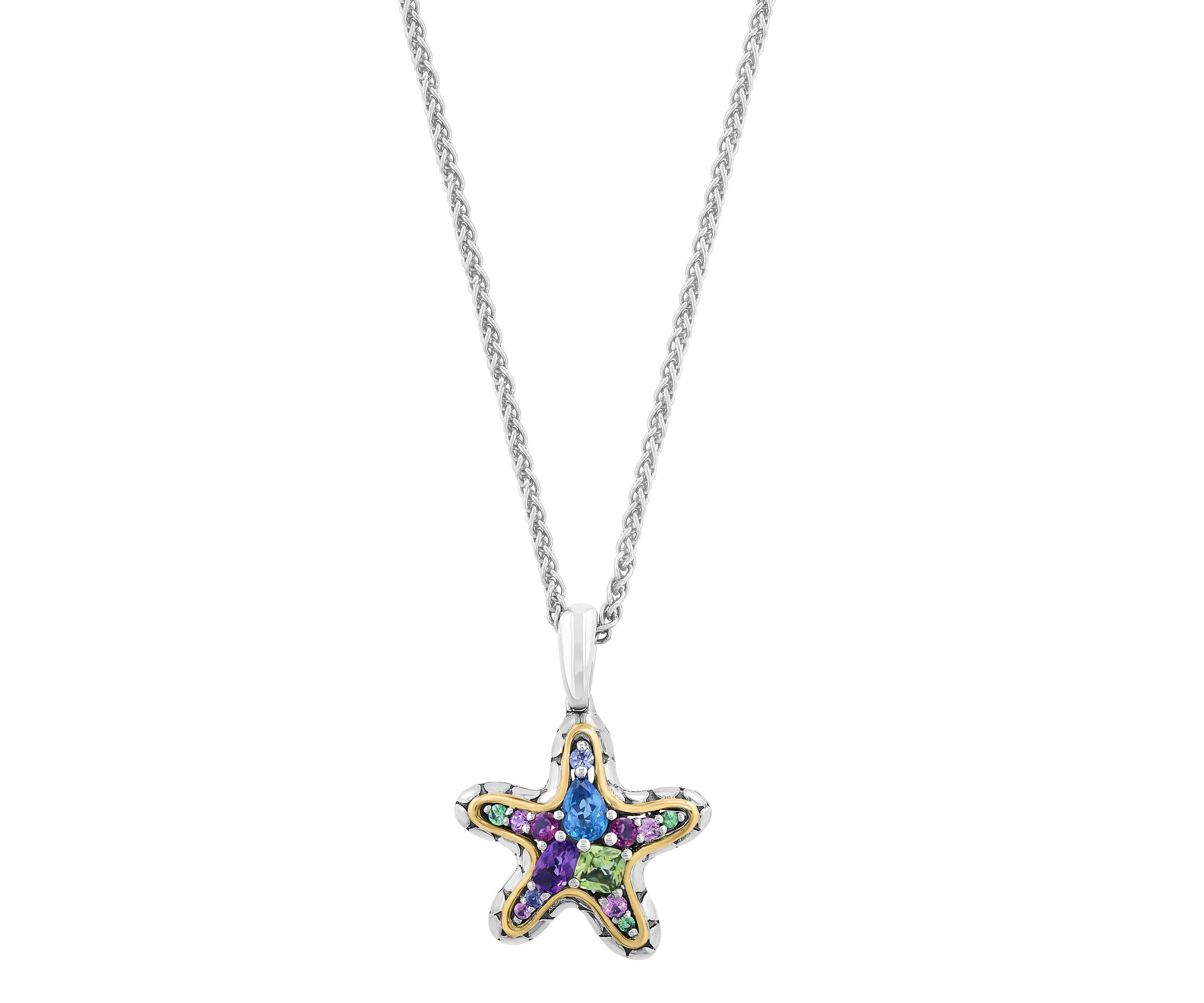 Multicolor Semiprecious Starfish Pendant in 18K Goldplated Sterling Silver
