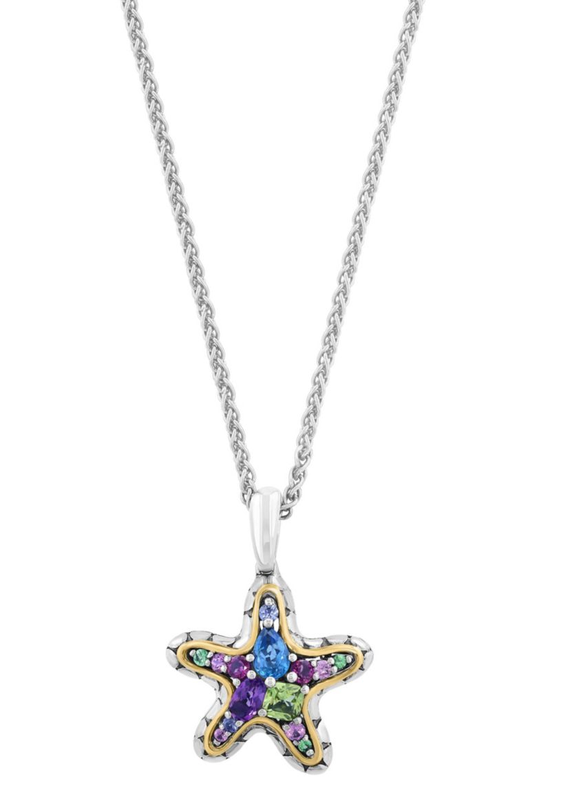 Multicolor Semiprecious Starfish Pendant in 18K Goldplated Sterling Silver