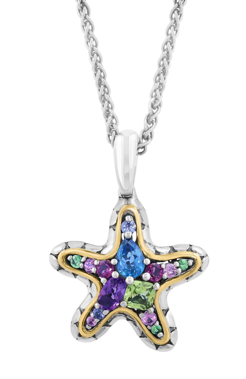 Multicolor Semiprecious Starfish Pendant in 18K Goldplated Sterling Silver