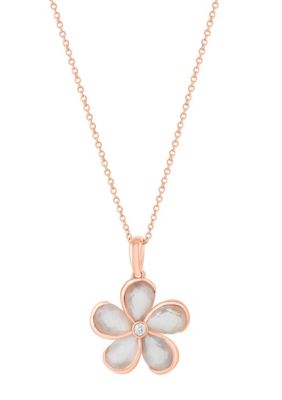 Effy Diamond and Pink Quartz Flower Necklace in 14K Rose Gold
