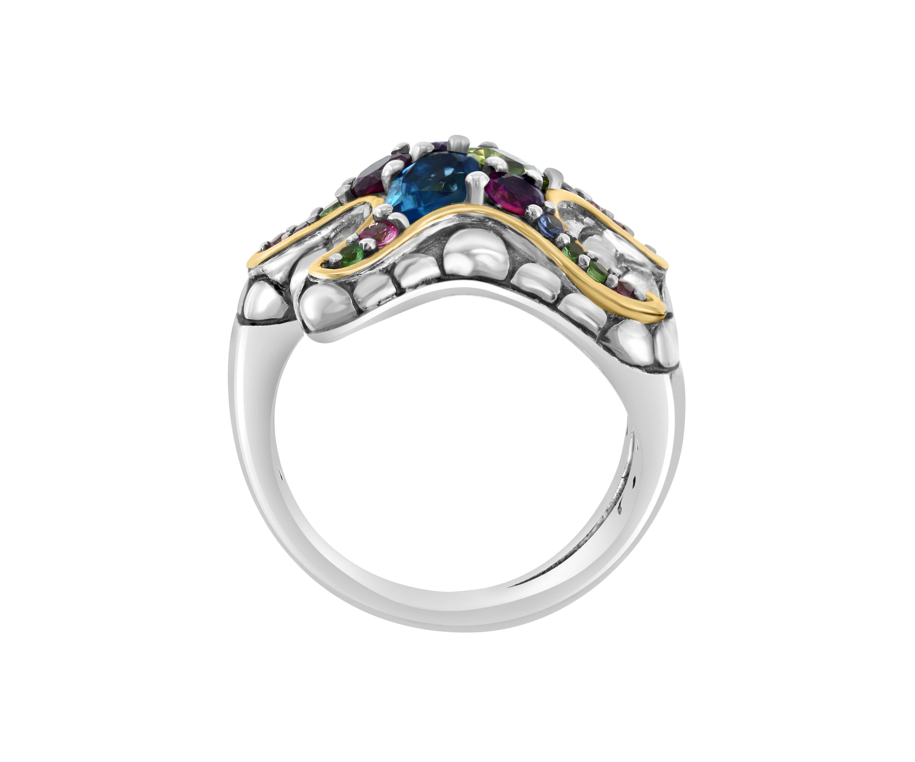 Multicolor Gemstone Starfish Ring in Sterling Silver and 18K Yellow Gold Plating