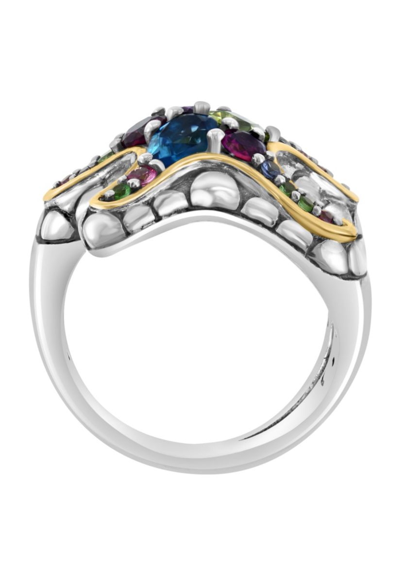 Multicolor Gemstone Starfish Ring in Sterling Silver and 18K Yellow Gold Plating