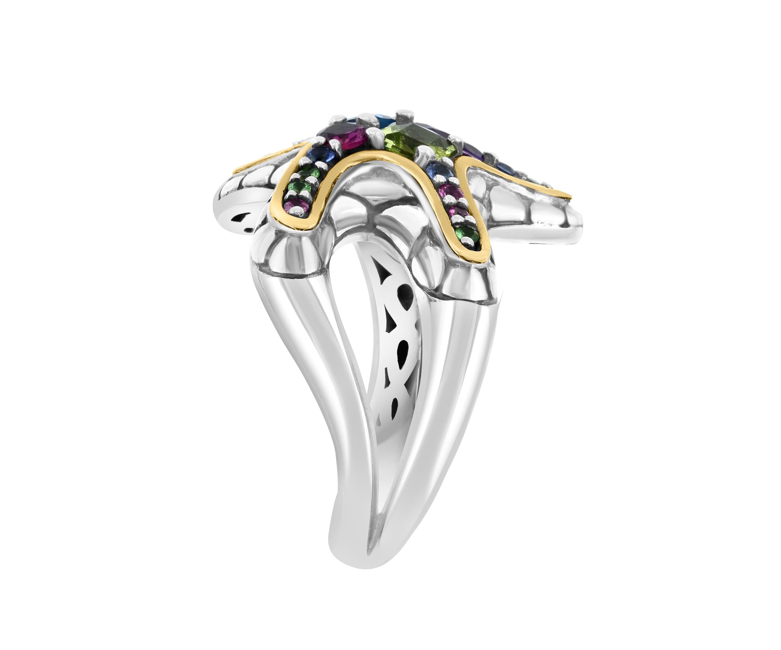 Multicolor Gemstone Starfish Ring in Sterling Silver and 18K Yellow Gold Plating