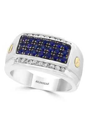 Effy White and Blue Sapphire Ring in Sterling Silver and 14K Gold Plating