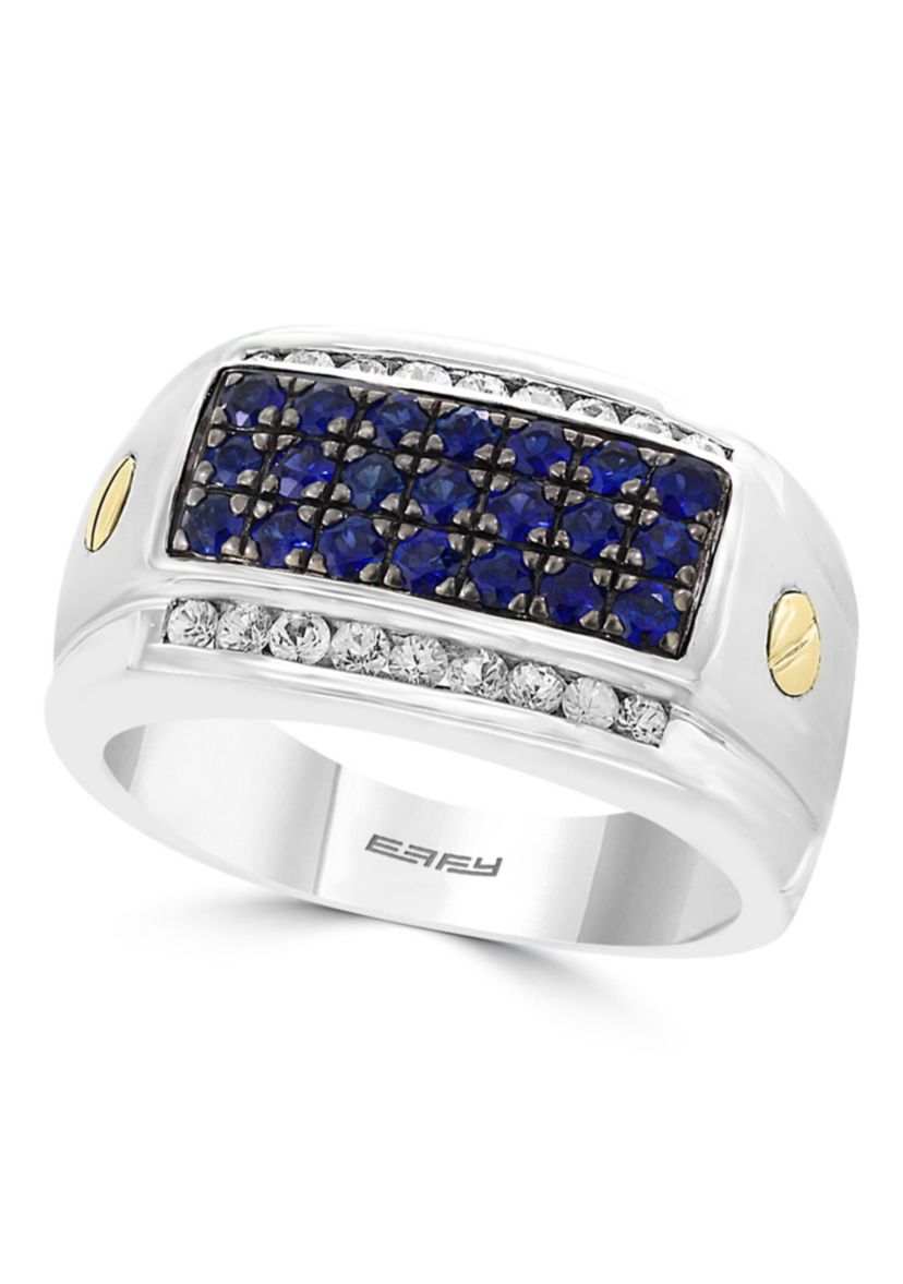 White and Blue Sapphire Ring in Sterling Silver and 14K Gold Plating