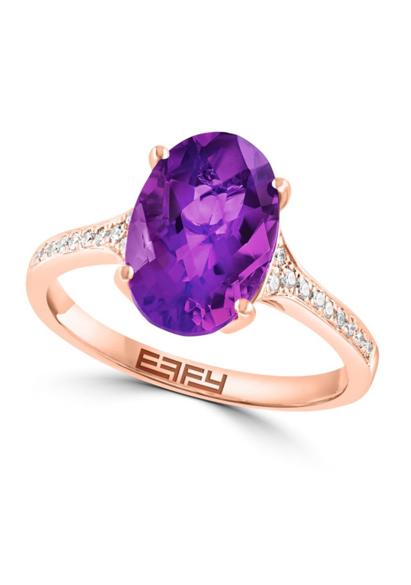 Diamond and Amethyst Ring in 14K Rose Gold