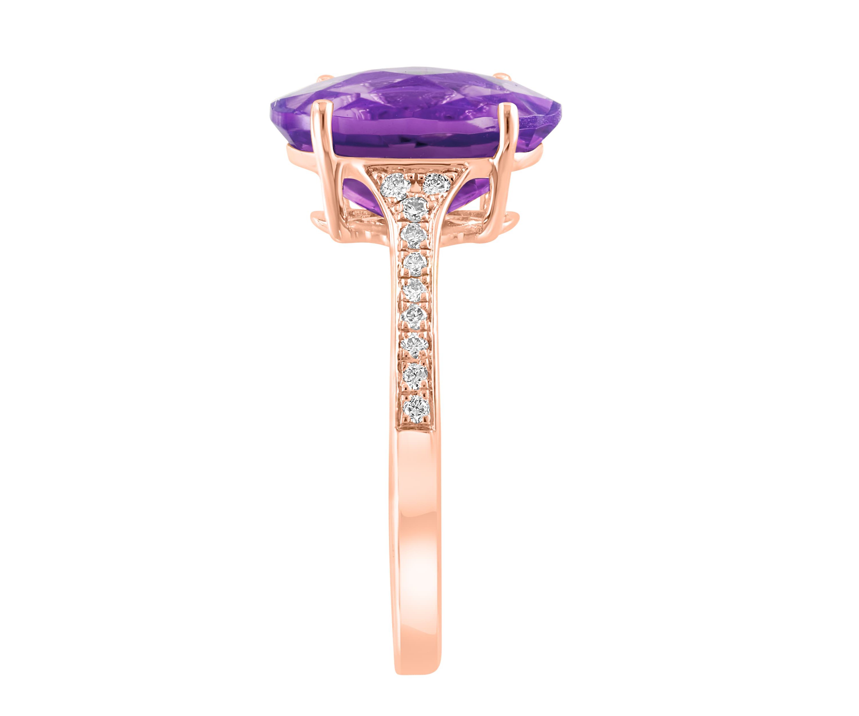 Diamond and Amethyst Ring in 14K Rose Gold