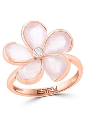 Effy Diamond and Pink Quartz Flower Ring in 14K Rose Gold, 7
