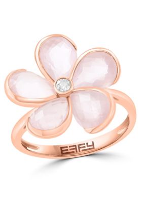 Effy Diamond and Pink Quartz Flower Ring in 14K Rose Gold, 7 -  0617892884528