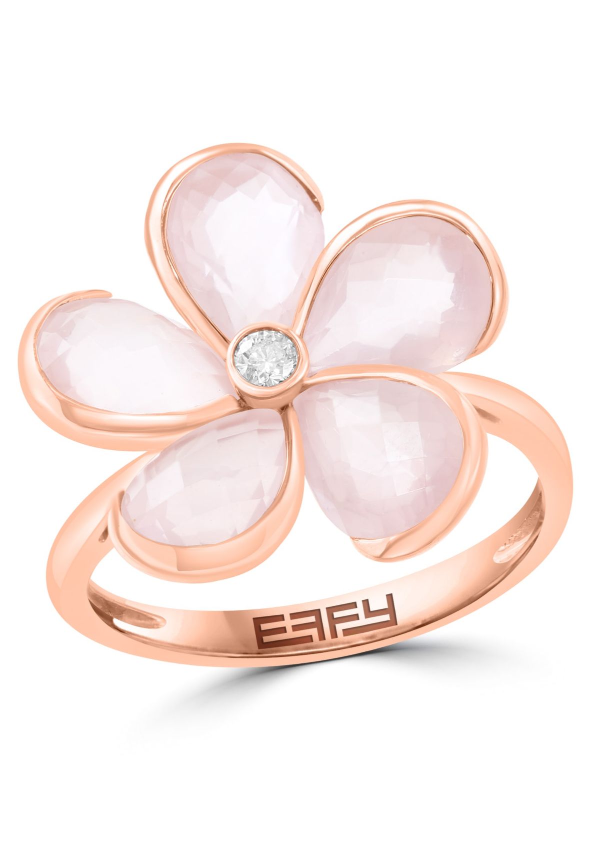 Diamond and Pink Quartz Flower Ring in 14K Rose Gold