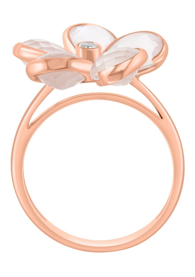 Diamond and Pink Quartz Flower Ring in 14K Rose Gold