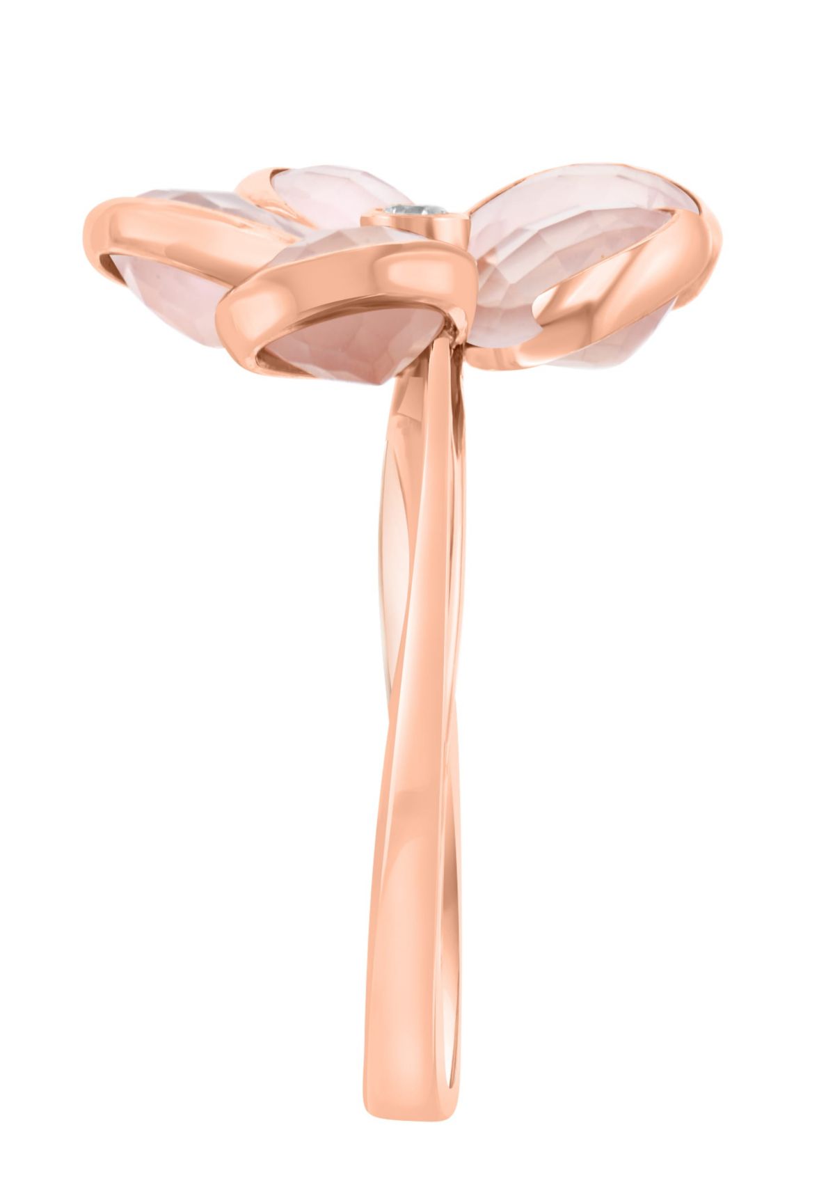 Diamond and Pink Quartz Flower Ring in 14K Rose Gold