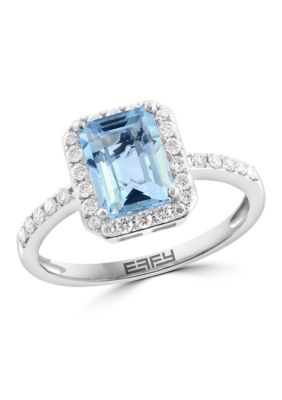 Effy Diamond and Aquamarine Ring in 14K White Gold -  5400489IRW0H113DQ