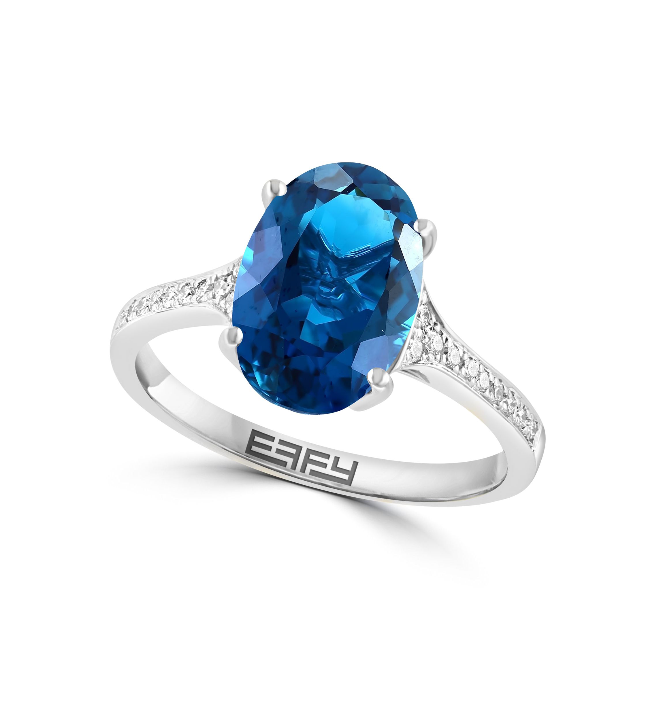 Diamond and Blue Topaz Ring in 14K White Gold