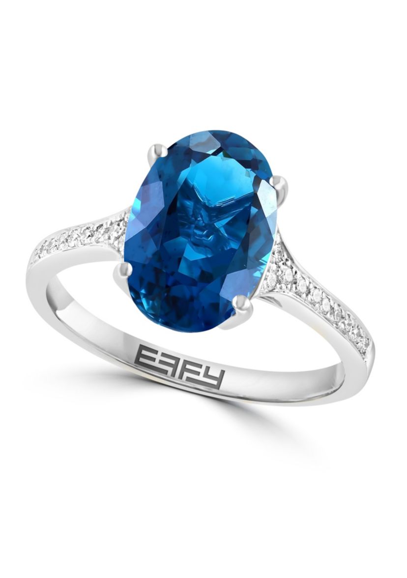 Diamond and Blue Topaz Ring in 14K White Gold
