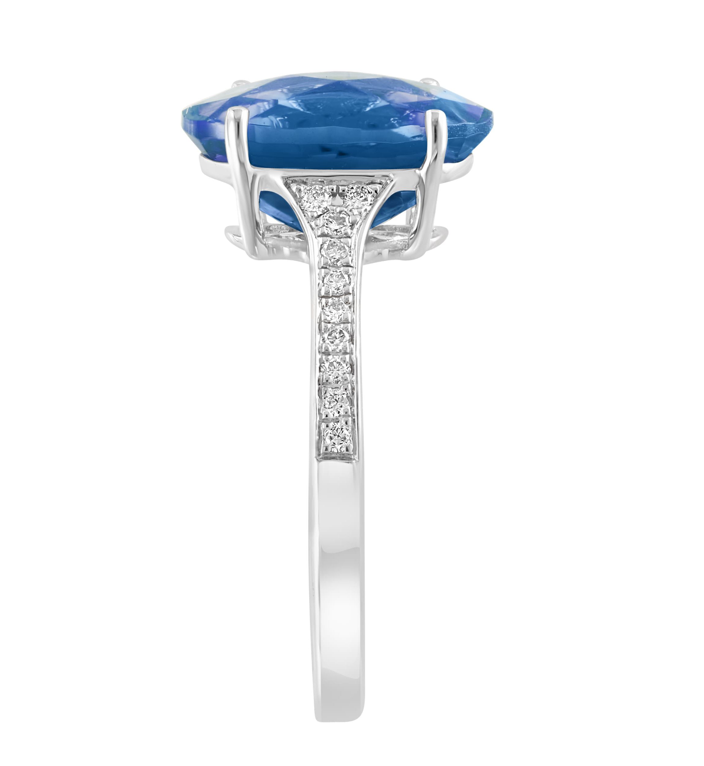 Diamond and Blue Topaz Ring in 14K White Gold