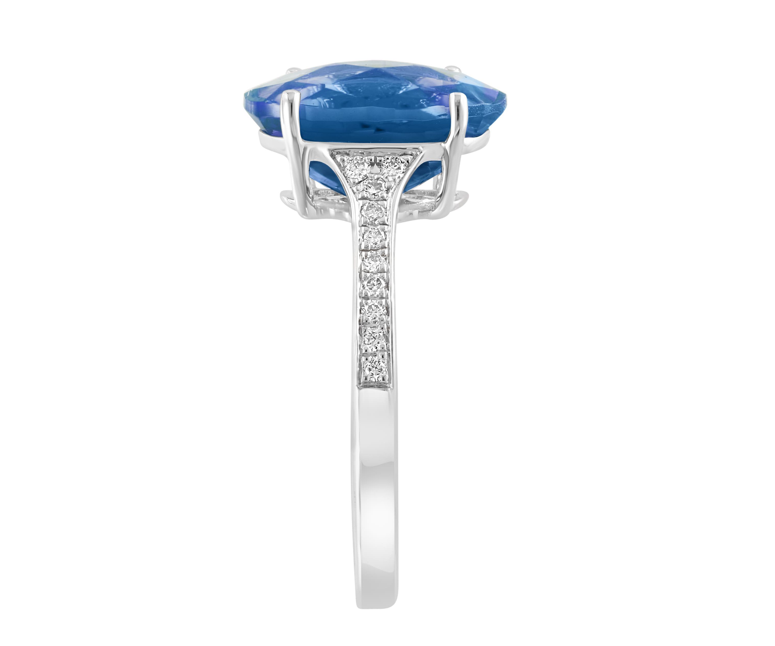 Diamond and Blue Topaz Ring in 14K White Gold