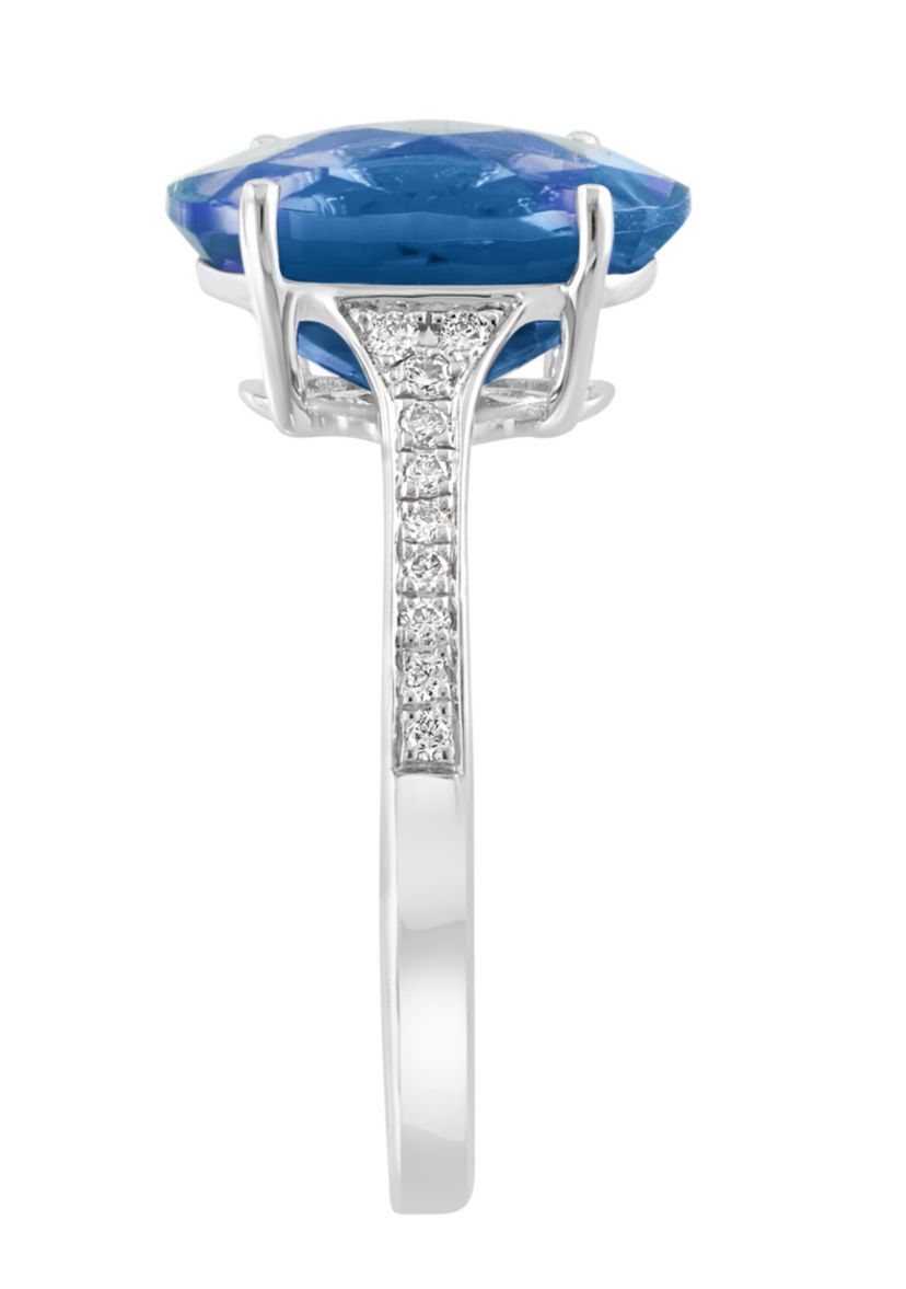 Diamond and Blue Topaz Ring in 14K White Gold